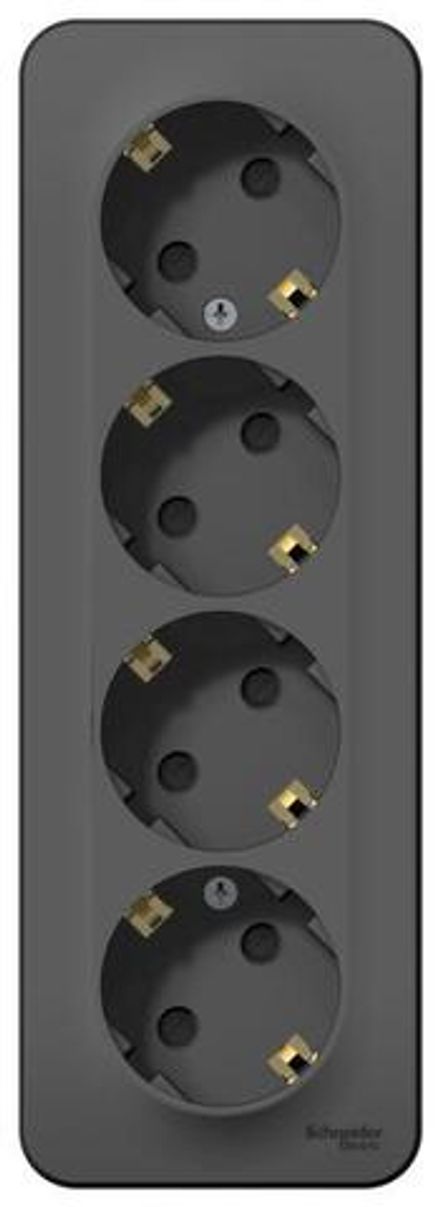 Розетка 4-м ОП Blanca 16А IP20 250В с заземл. защ. шторки с изолир. пластиной антрацит SE BLNRA011416