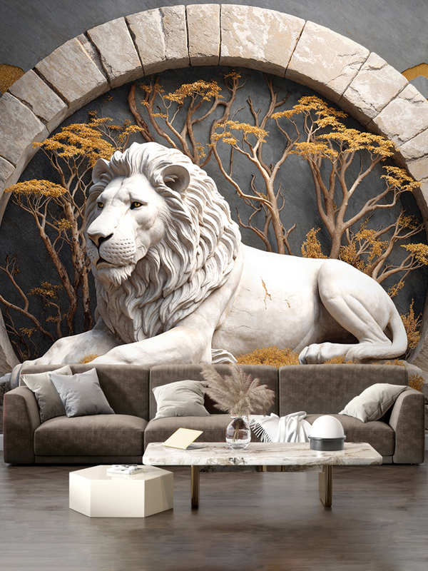 3D Фотообои Барельеф лев и деревья