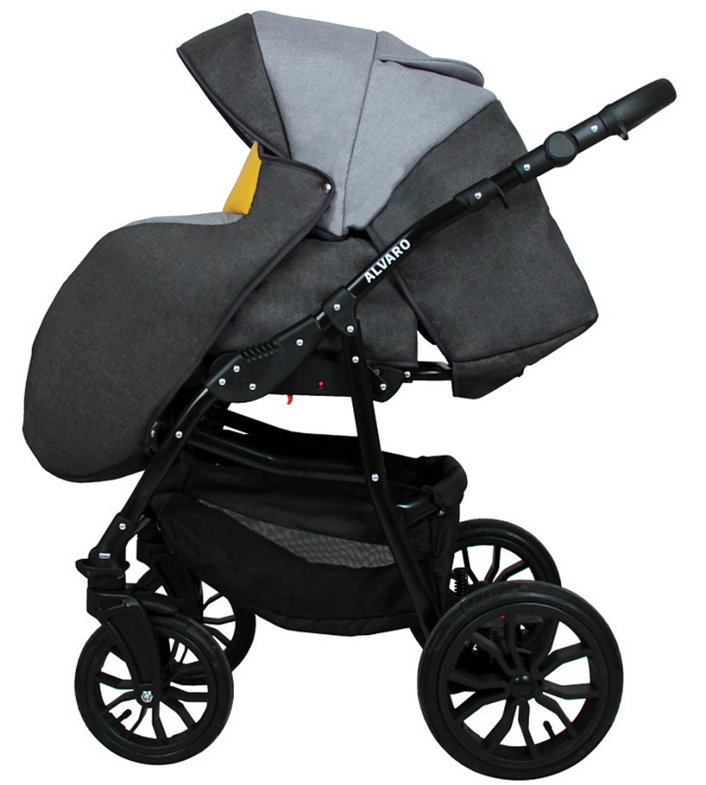 Детская коляска Alis Alvaro F 3 в 1 Al 02 т.серый+св.серый+желтая кожа