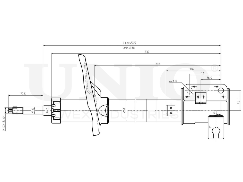 Амортизатор газовый передней подвески левый UNIO SAB-10224
