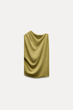 ZARA ТОП АСИММЕТРИЧНОГО КРОЯ В СТИЛЕ РУСТИК, СВЕТЛО-ОЛИВКОВЫЙ