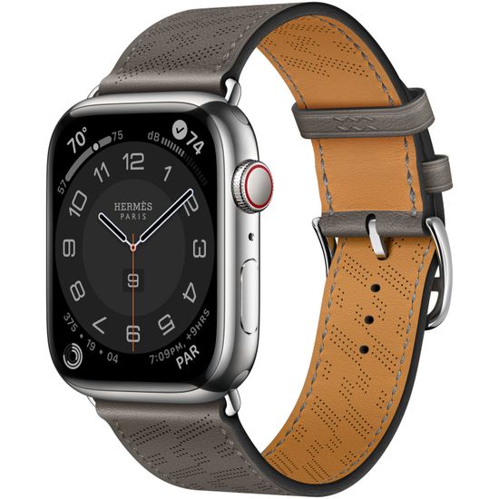 Apple Watch Hermes 45mm Silver Stainless Steel Case with H Diagonal Single Tour Gris Meyer