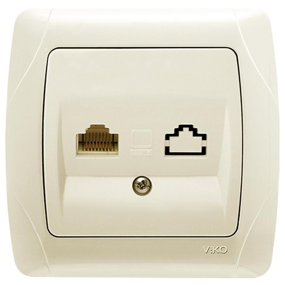 Розетка компьютерная RJ45 скрытая 1 модуль в сборе бежевая 90562032 VIKO