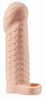 Телесная рельефная насадка-удлинитель KLEON с подхватом - 15 см. (Цвет: телесный)