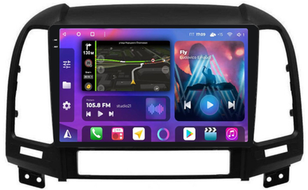 Магнитола для Hyundai Santa Fe 2 CM 2006-2012 (рамка черная) - FarCar 008M на Android 13, QLED+2K, ТОП процессор, CarPlay, 4G SIM-слот