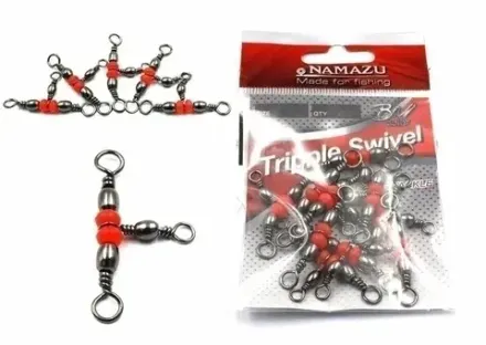 Вертлюг тройной Namazu TRIPPLE SWIVEL, латунь, цв. BN, р. 5 х 7, test-27 кг (уп.10 шт)