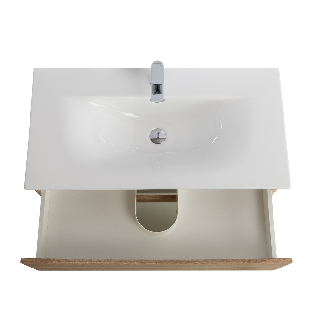 Тумба с раковиной подвесная BelBagno MARINO-CER-MINI-1000-2C-SO-WO-P Rovere Bianco, раковина белая BB-8099-3-100