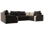 Диван П-образный Николь, Коричневый\Бежевый\Бежевый, Велюр\Экокожа, 102983