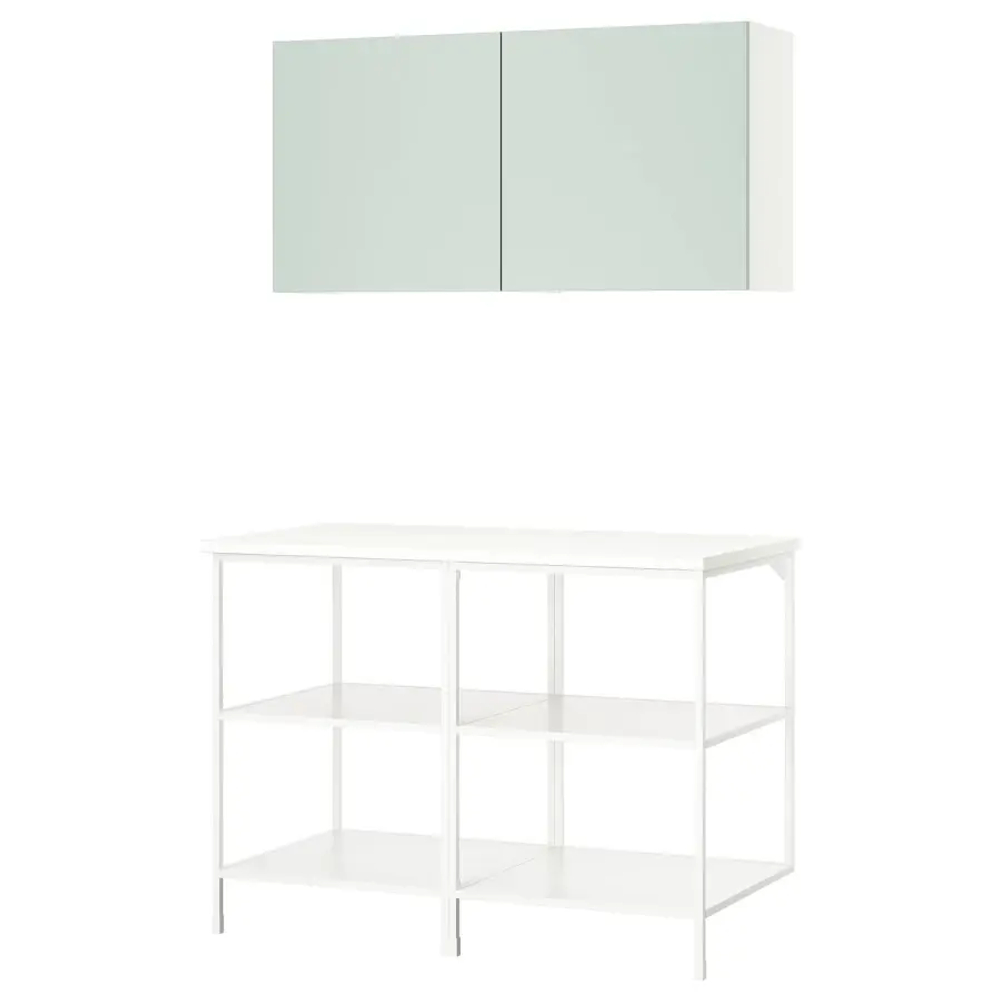 Комбинация для ванной - IKEA ENHET, 123х63.5х207 см, белый/серо-зеленый, ЭНХЕТ ИКЕА