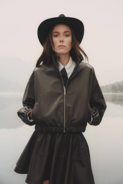 H&M Кожаная куртка оверсайз, темно-коричневый