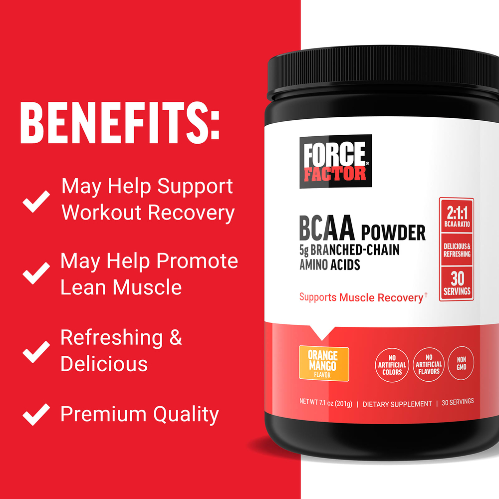 Force Factor, BCAA в порошке, со вкусом апельсина и манго, 201 г (7,1 унции)