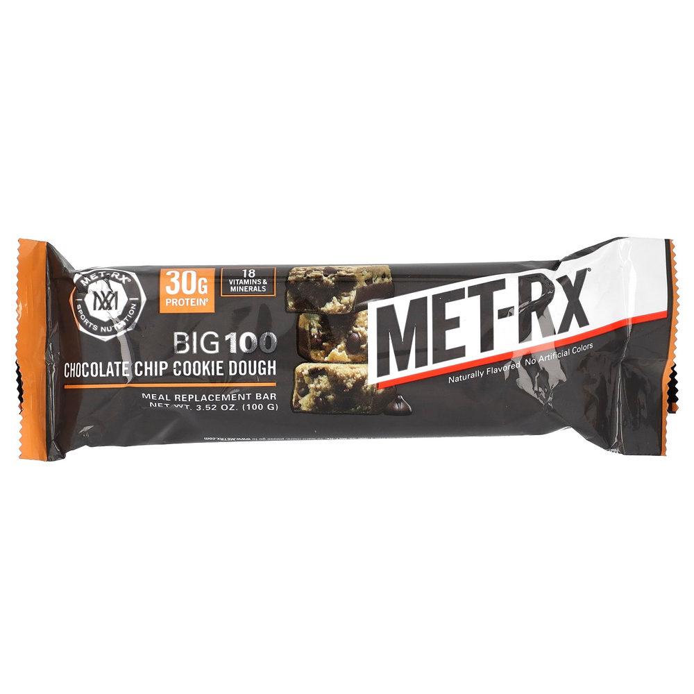 MET-Rx, Big 100, батончик, заменяющий прием пищи, со вкусом печенья с шоколадной крошкой, 9 батончиков по 100 г (3,52 унции)