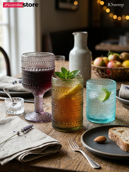 Набор бокалов 300 мл. 6 шт., стекло с фактурным орнаментом, коллекция Юпитер