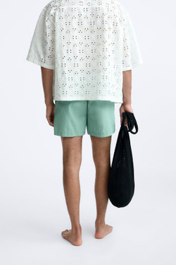 ZARA БАЗОВЫЕ ПЛАВКИ КЛАССИЧЕСКОГО КРОЯ, ПАСТЕЛЬНО-ЗЕЛЕНЫЙ