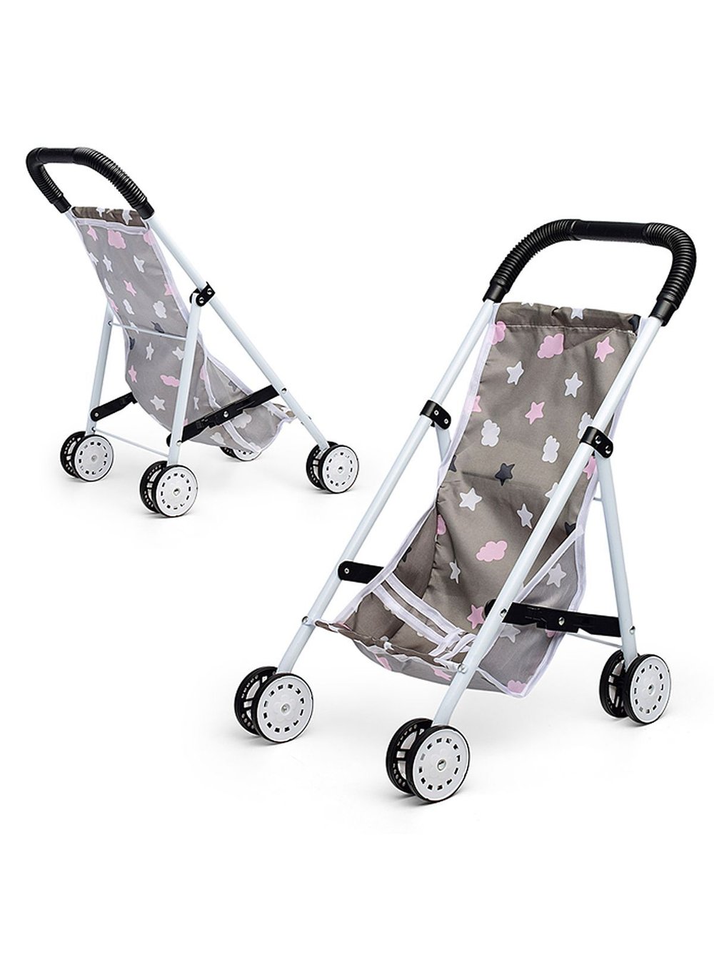 Коляска кукольная, складная, серая, с принтом (CS7632X)