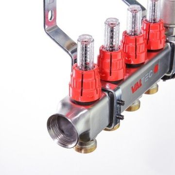Коллекторный блок Valtec 1"х3/4" 5 выходов с расходомерами (нерж. сталь) VTc.586.EMNX.0605