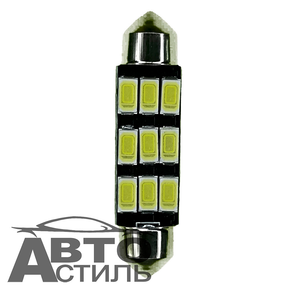 Светодиод 12V T11x36   9SMD 5030 WHITE  (салон) черный фон