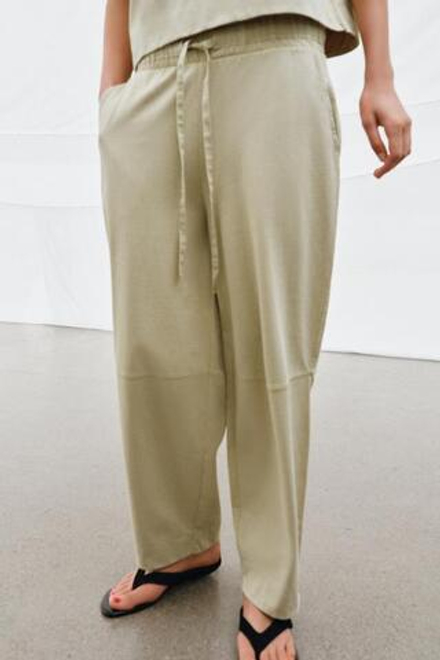 ZARA БРЮКИ WIDE-LEG ИЗ ПЛОТНОГО ХЛОПКА, СВЕТЛО-ЗЕЛЕНЫЙ