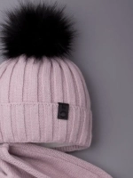 Шапка детская зимняя вязаная с помпоном и снуд