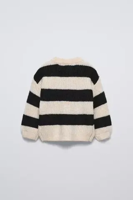ZARA ТРИКОТАЖНЫЙ СВИТЕР, ЭКРЮ/ЧЕРНЫЙ
