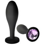 Черная анальная пробка с сиреневым кристаллом - 9,5 см. (Цвет: сиреневый)