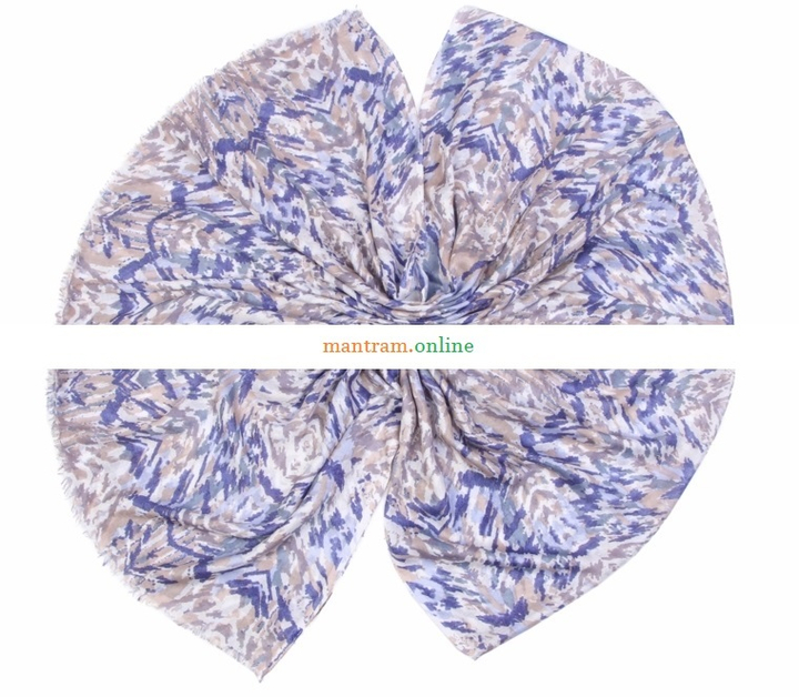 Палантин Вискоза 100% Абстракция, зигзаги, цвет голубой, синий, коричневый, белый 110x180 см.