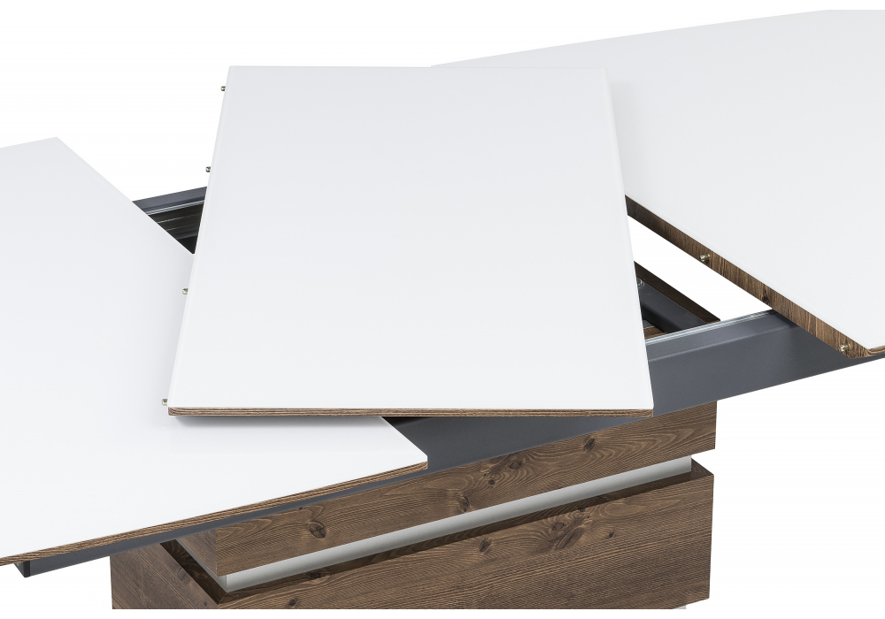 Стол стеклянный Woodville на тумбе Фернан белый, орех кантри