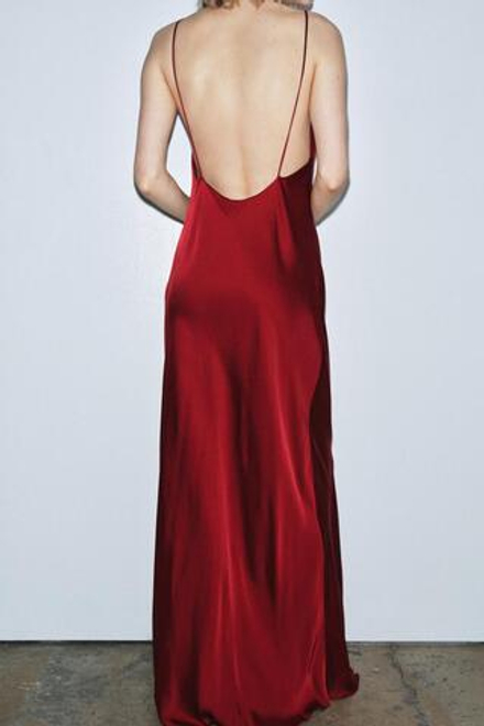 ZARA АТЛАСНОЕ ПЛАТЬЕ-КОМБИНАЦИЯ ИЗ КОЛЛЕКЦИИ ZW, ВИННЫЙ