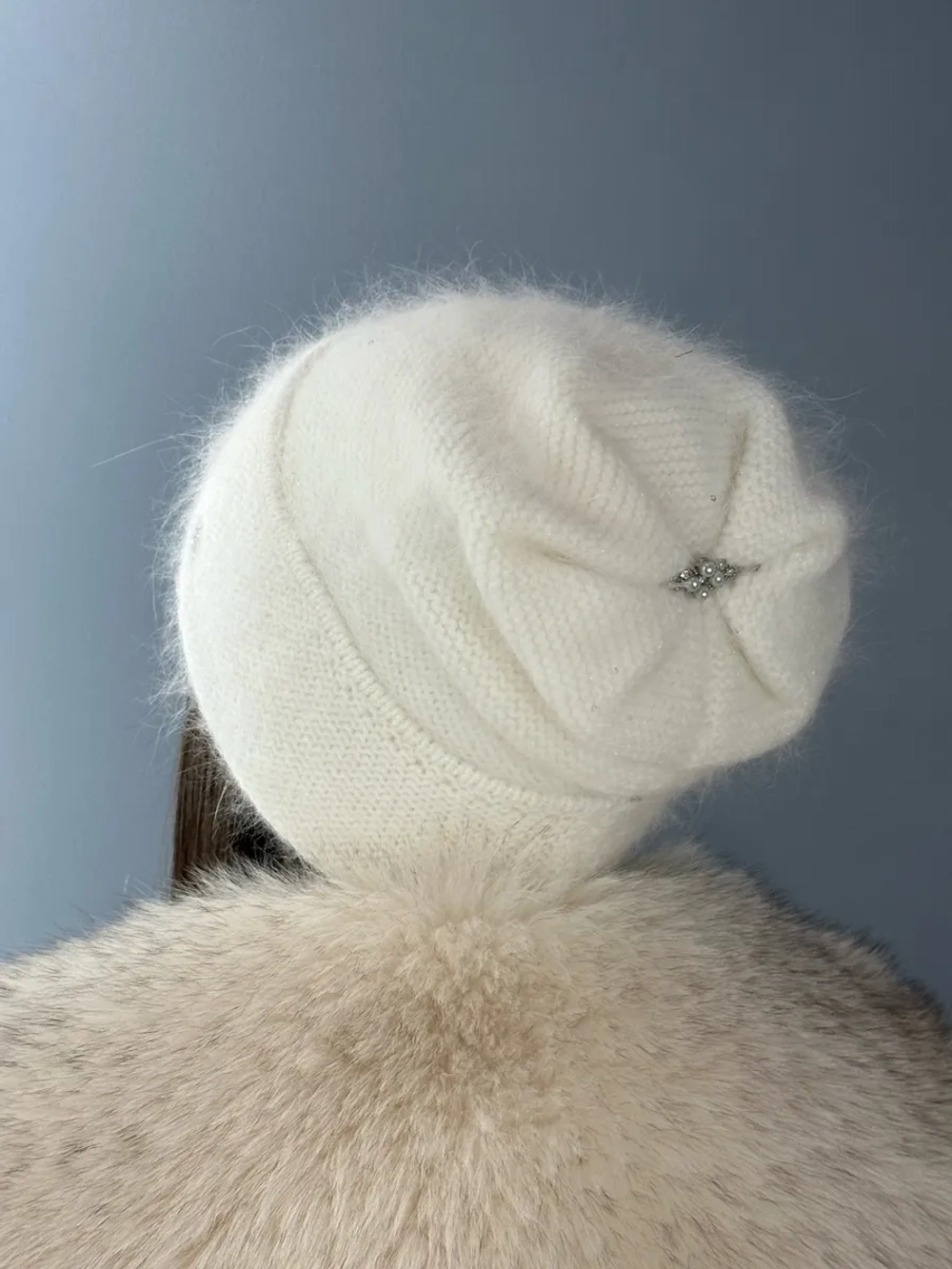 шапка зимняя вязаная ангора с пайетками