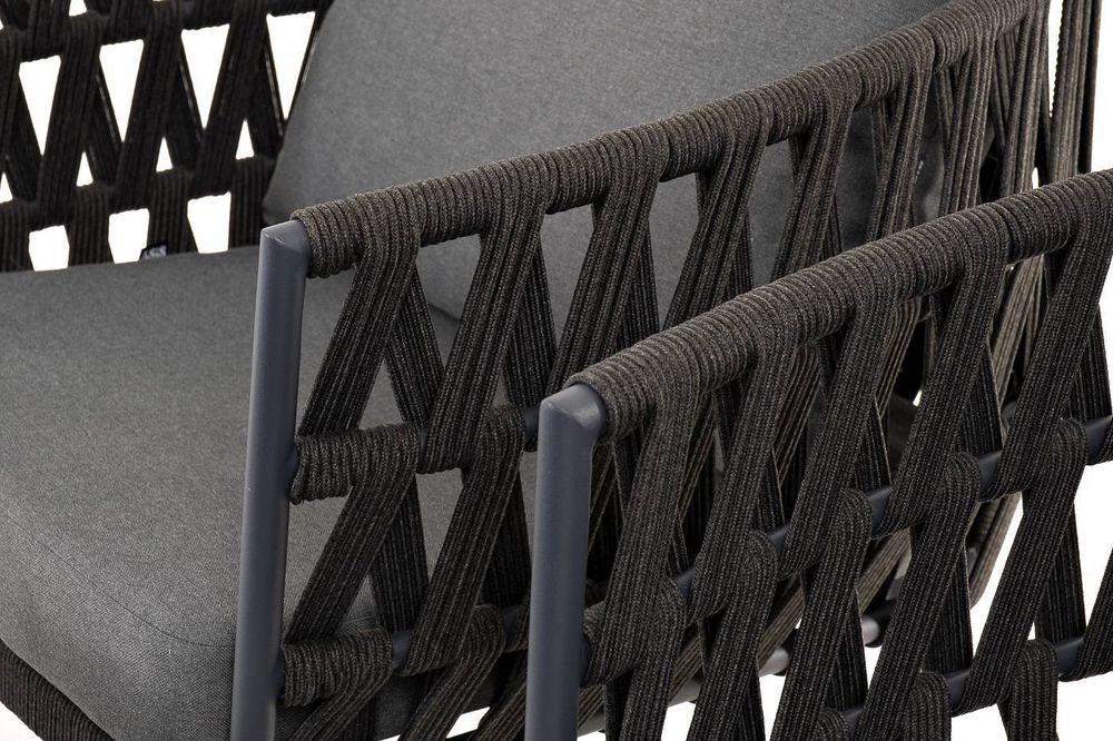 "Диего" лаунж-зона 4-местная плетеная из роупа (веревки), каркас алюминиевый темно-серый, роуп темно-серый