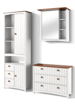 Шкаф пенал для ванной Паула из массива сосны, 2 двери 3 ящика, белый/черри