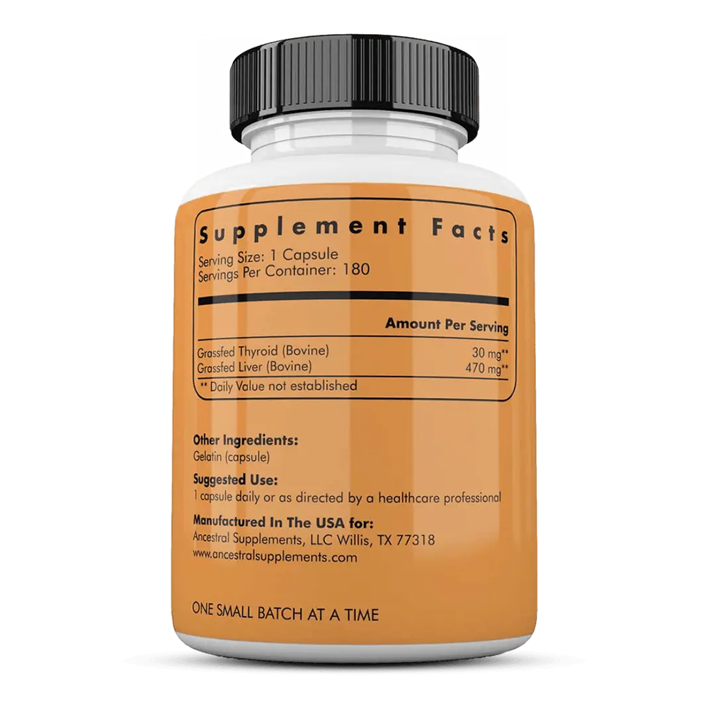 Ancestral Supplements - Grass fed Beef Thyroid 180 capsules 500mg