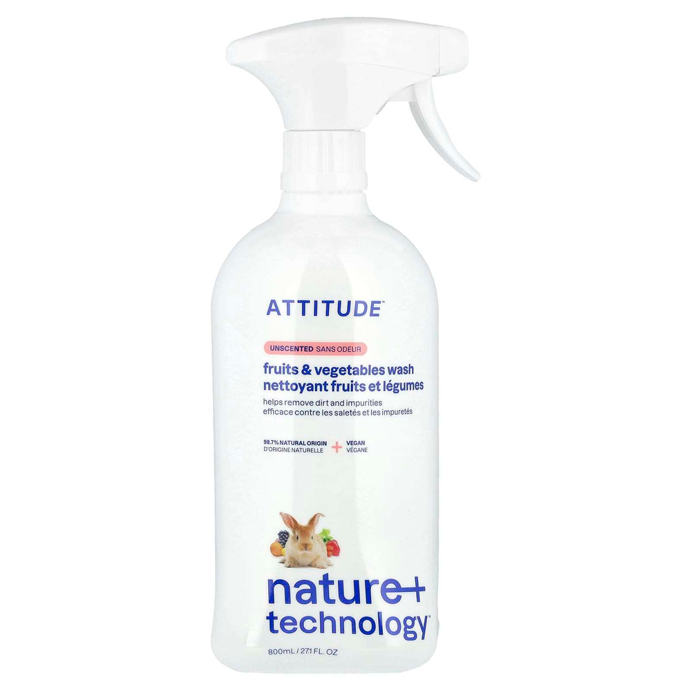 ATTITUDE, Nature + Technology™, средство для мытья фруктов и овощей, без запаха, 800 мл (27,1 жидк. унции)