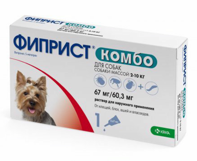 Капли д.собак 2-10кг от клещей, блох, вшей и власоедов КРКА Фиприст Комбо, 1пипетка 0.67мл