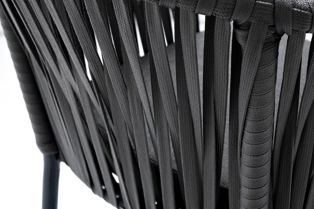 "Бордо" стул барный плетеный из роупа, каркас из стали темно-серый (RAL7024) муар, роуп серый 15мм, ткань темно-серая 027