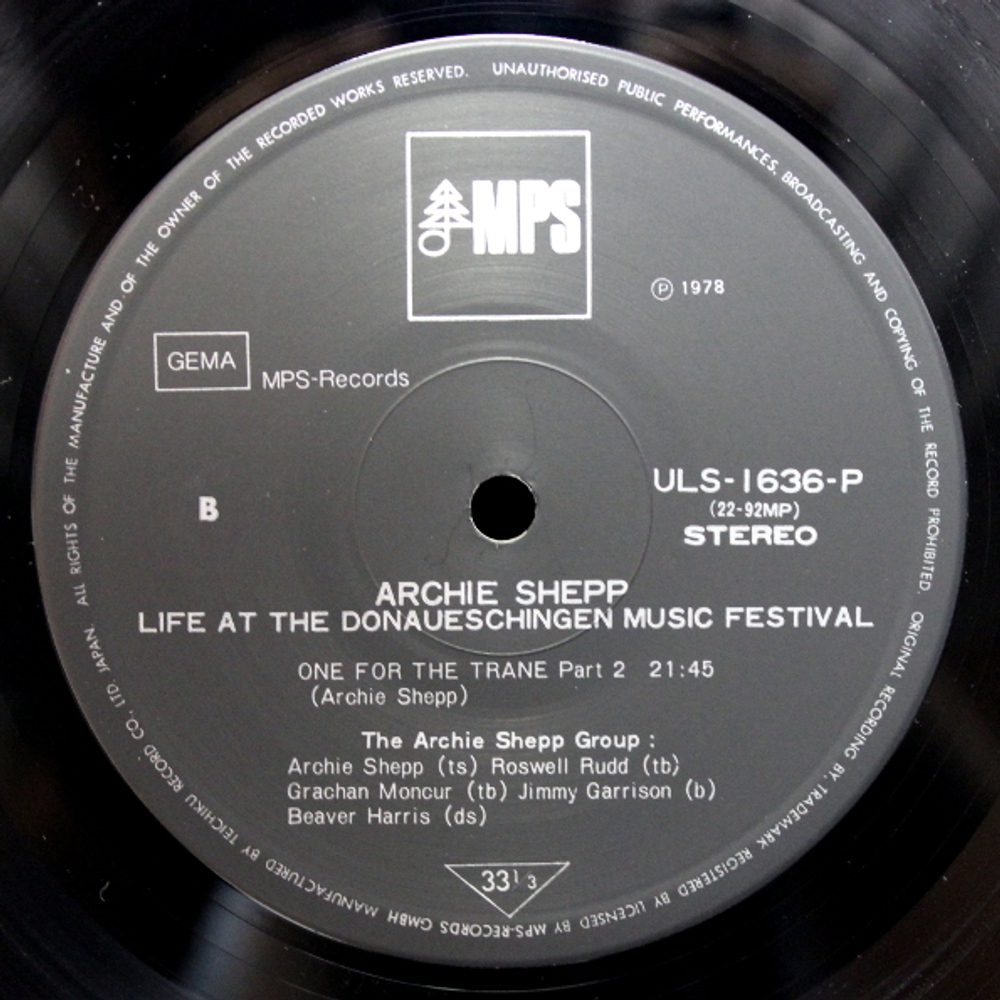 Archie Shepp / Life At The Donaueschingen Music Festival (LP)