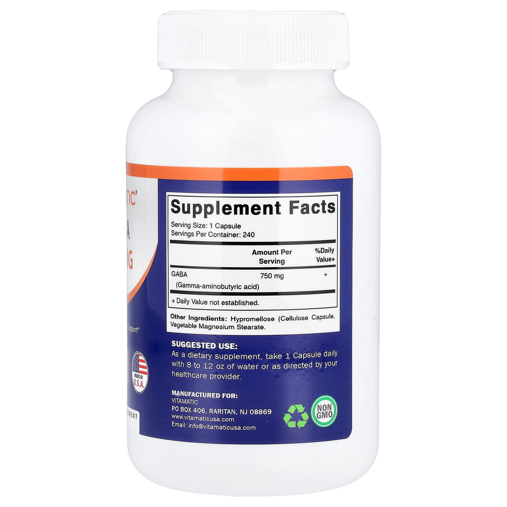 Vitamatic, Габа, 750 мг, 240 растительных капсул