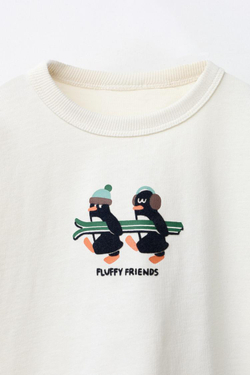 ZARA ФУТБОЛКА С ПРИНТОМ «ПИНГВИНЫ», ЭКРЮ