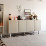 Дизайнерская тумба Ола 4 двери, шкаф-буфет на ножках, 180х40х75 см, ЛДСП/сосна