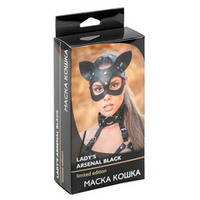 Черная кожаная маска с ушками Кошка БДСМ Арсенал Lady's Arsenal Black 68009