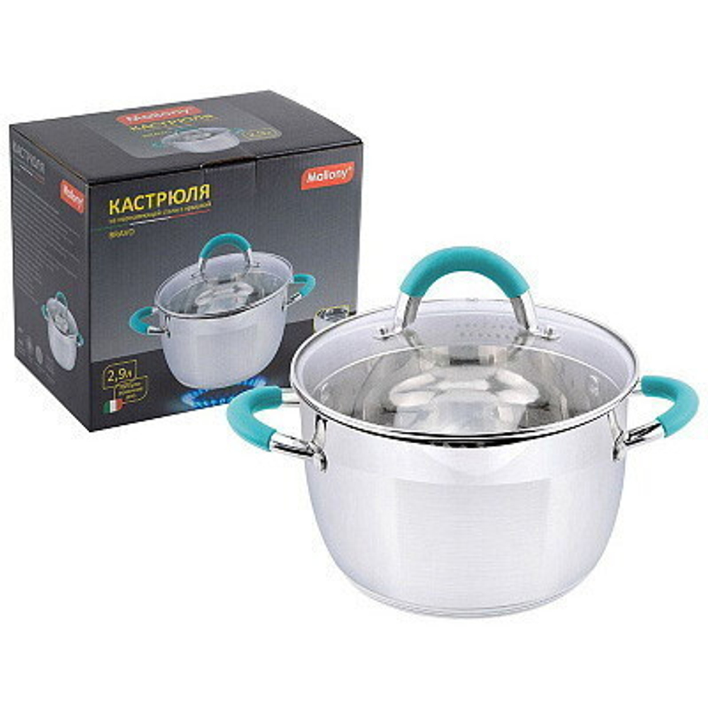 Кастрюля из нержавеющей стали 2,9л «BRAVO» с крышкой из жаропрочного стекла