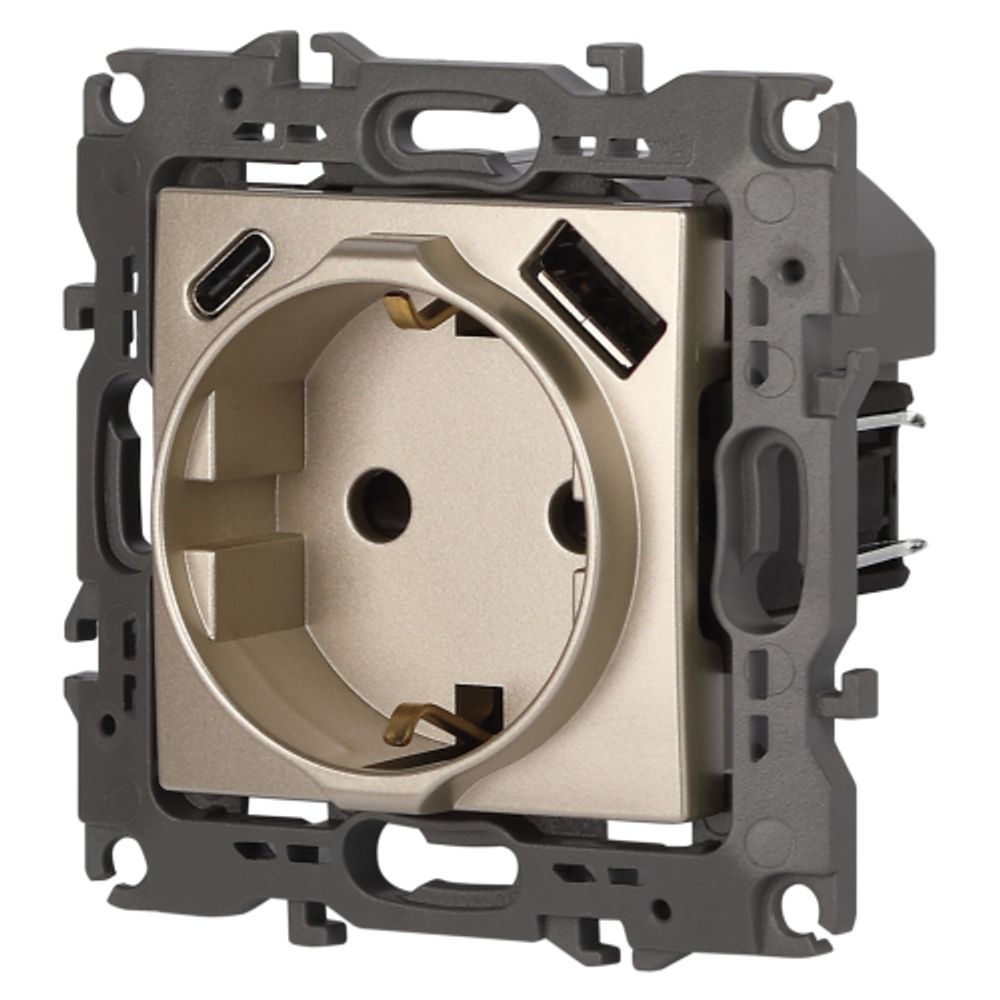 Розетка ЭРА Серия 12 12-4108-04 2P+E 16A-250В со шторками с USB type-A+C 5В-3А шампань