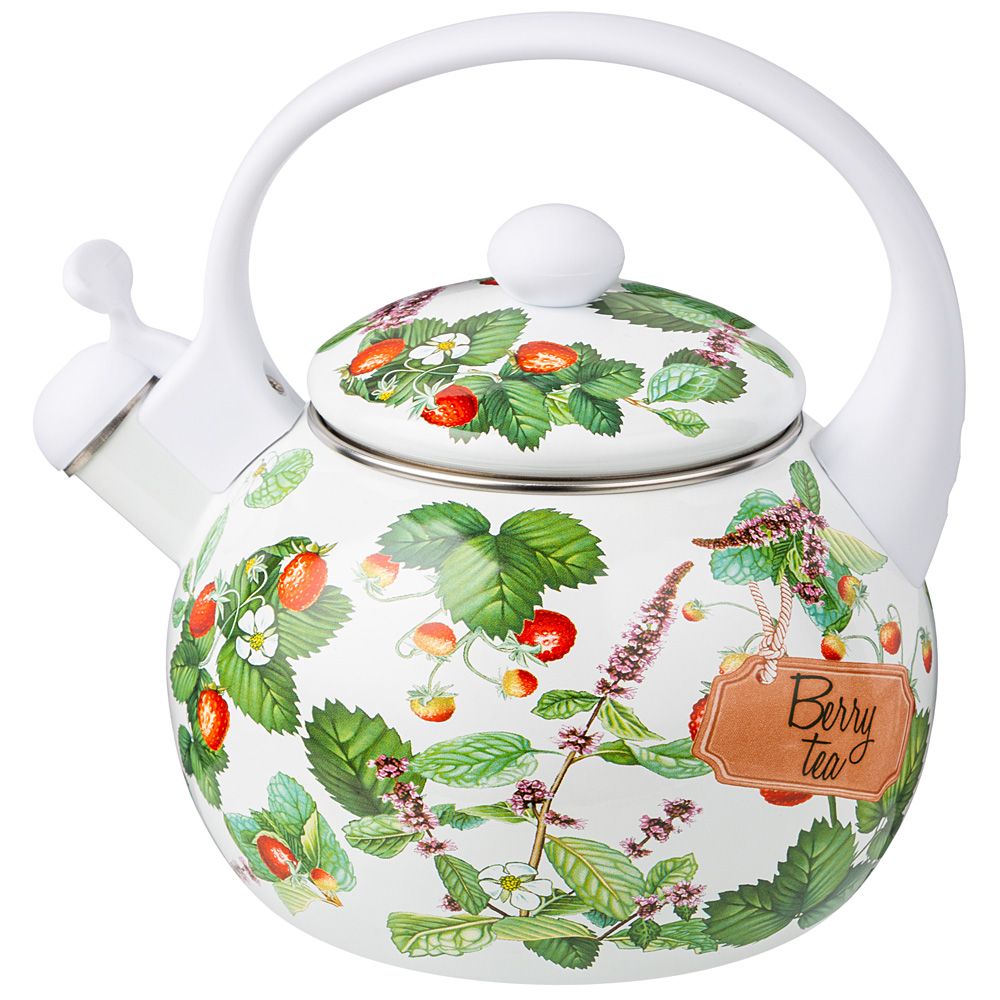 ЧАЙНИК AGNESS ЭМАЛИРОВАННЫЙ СО СВИСТКОМ СЕРИЯ "ФРУКТОВАЯ КОРЗИНА", 2,2Л, ИНДУКЦИОННОЕ ДНО