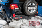 Бампер силовой задний Toyota Land Cruiser 200 2007-2012 с квадратом под фаркоп, калиткой, фонарями, подсветкой номера, стандарт РИФ
