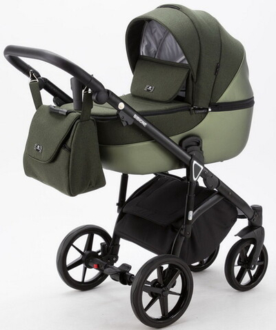 Детская коляска Adamex Bibione 2 в 1 BI-PS90 (Т.ЗЕЛЕН+ЗЕЛЕН.ПЕРЛ.КОЖА)