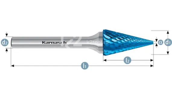 Борфреза твердосплавная Karnasch форма M, 6х20х6х50 мм, насечка HP-6, покрытие Blue-Tec, арт. 11.5094-030