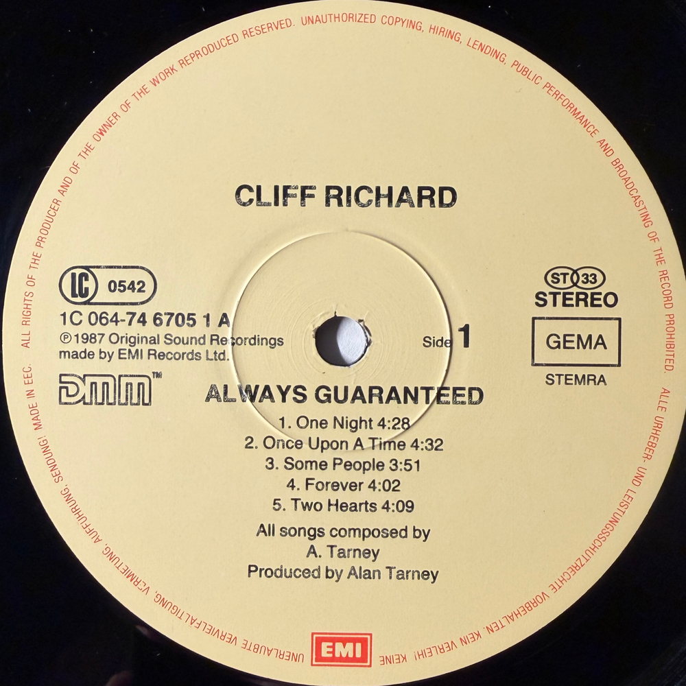Cliff Richard ‎– Always Guaranteed (Европа 1987г.)Т