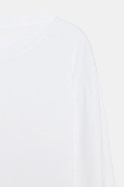 ZARA ФУТБОЛКА С ВЫРЕЗОМ «ЛОДОЧКА» И ДЛИННЫМИ РУКАВАМИ, БЕЛЫЙ