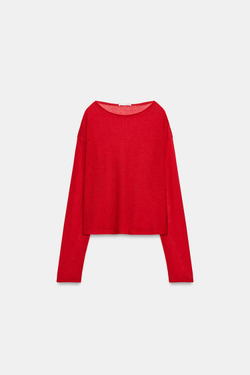 ZARA АЖУРНЫЙ СВИТЕР, КРАСНЫЙ