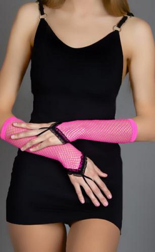 Перчатки в сетку на один пальчик с рюшами розовые